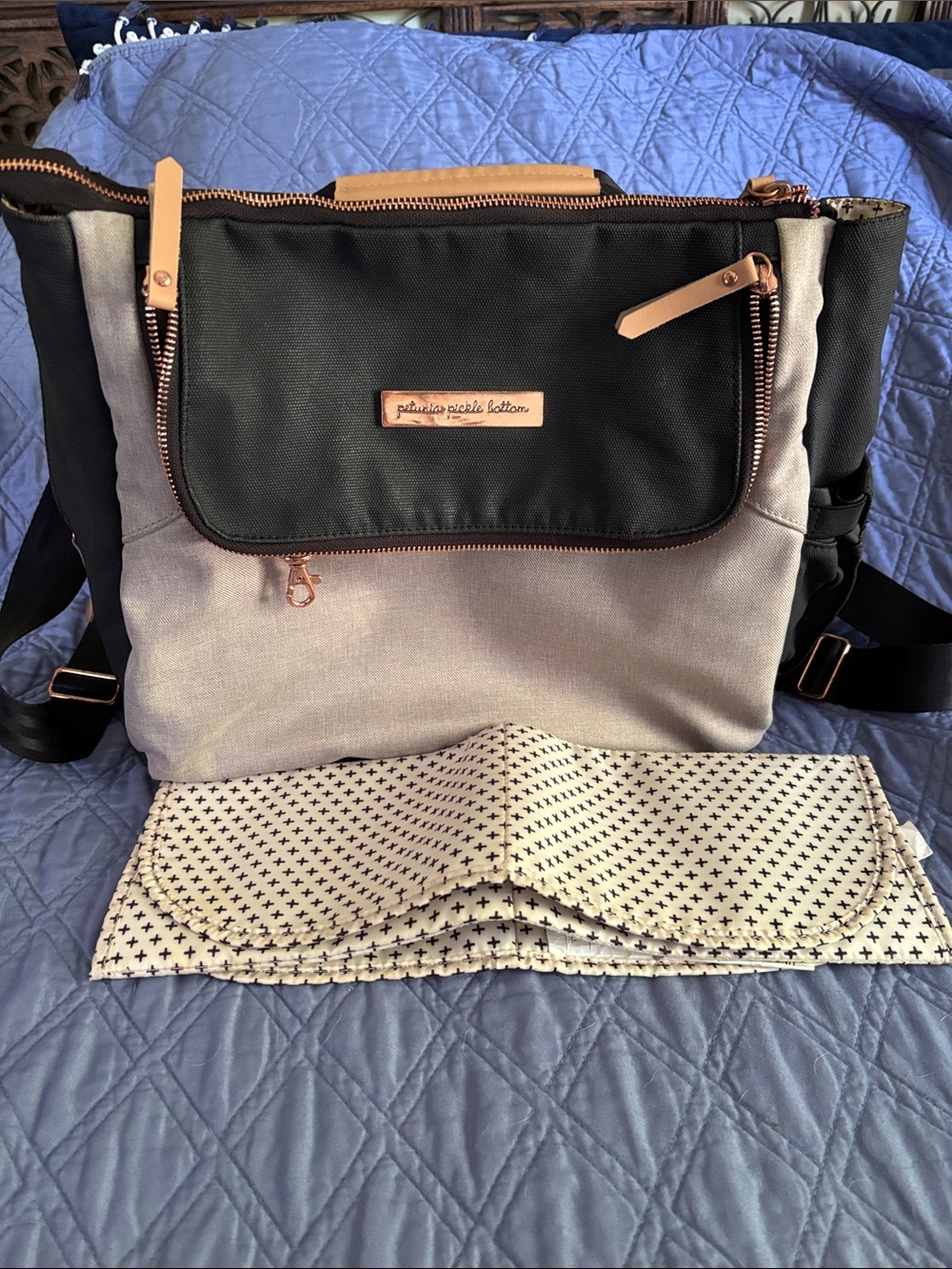 Petunia Pickle Bottom Black and Light Gray Messenger Bag or back pack style